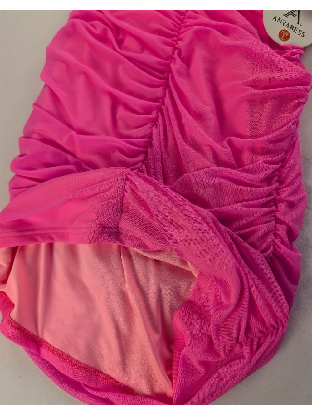 Anrabess Pink One-Shoulder Ruched Bodycon Dress with Long Sleeve - Picture 5 of 9